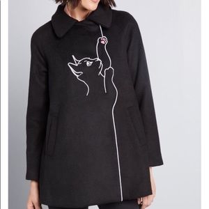 ModCloth Playful Nature embroidered cat coat 3xl